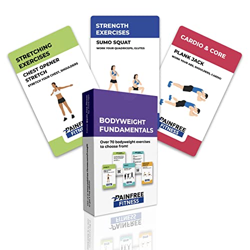 (70+ Cards) Bodyweight Exercise Flashcards by Pain-Free Fitness, 3x5 in, Workout Cards for Home Workouts, Tear-Resistant Cards with Video QR Codes