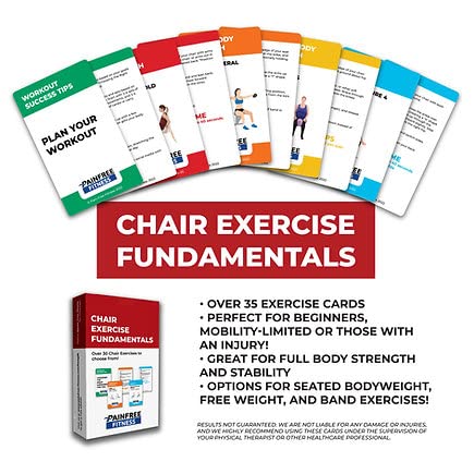 (35+ Cards) Seated Chair Exercise Fundamentals Flashcards Pain-Free Fitness, 3x5 in, Workout Cards Suitable for Mobility-Limited Individuals, Tear-Resistant, Bend Resistant Flashcards